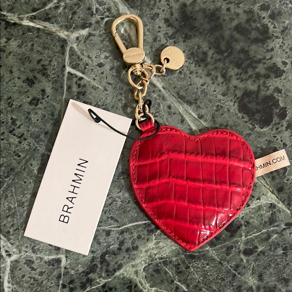 BNWT Brahmin Red Croc-Embossed Heart Key FOB
